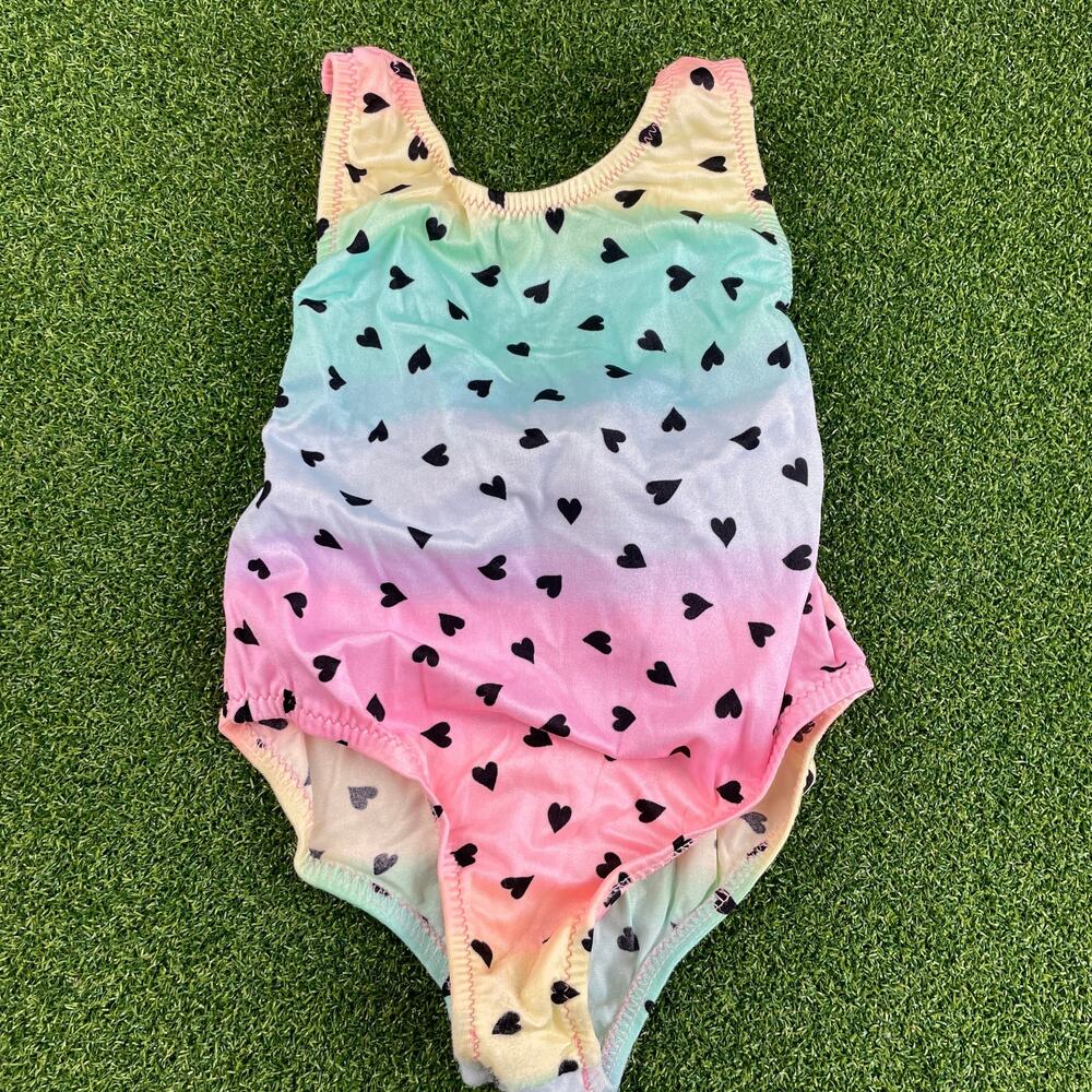Vintage Colorful Ombre Hearts Bow One Piece Swimsuit Sz 4